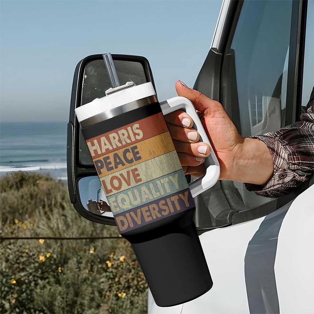 Harris 2024 Tumbler With Handle Peace Love Equality Hope Diversity Human Rights Retro - Wonder Print Shop