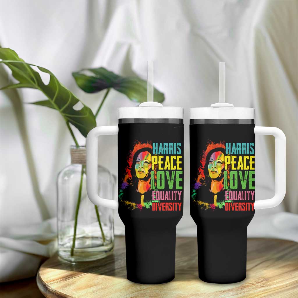 Harris 2024 Madam President Tumbler With Handle Peace Love Equality Hope Diversity Human Rights Womens & Gay LGBTQ+ Pride - Wonder Print Shop