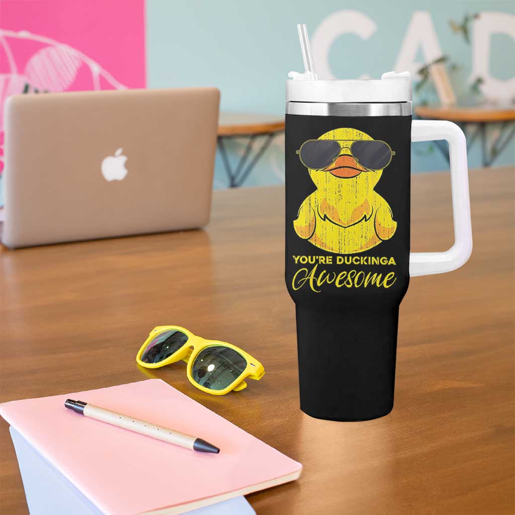 Funny Inspirational Gifts Tumbler With Handle Emotional Positive Support Retro Duck Positive Thank You Gifts