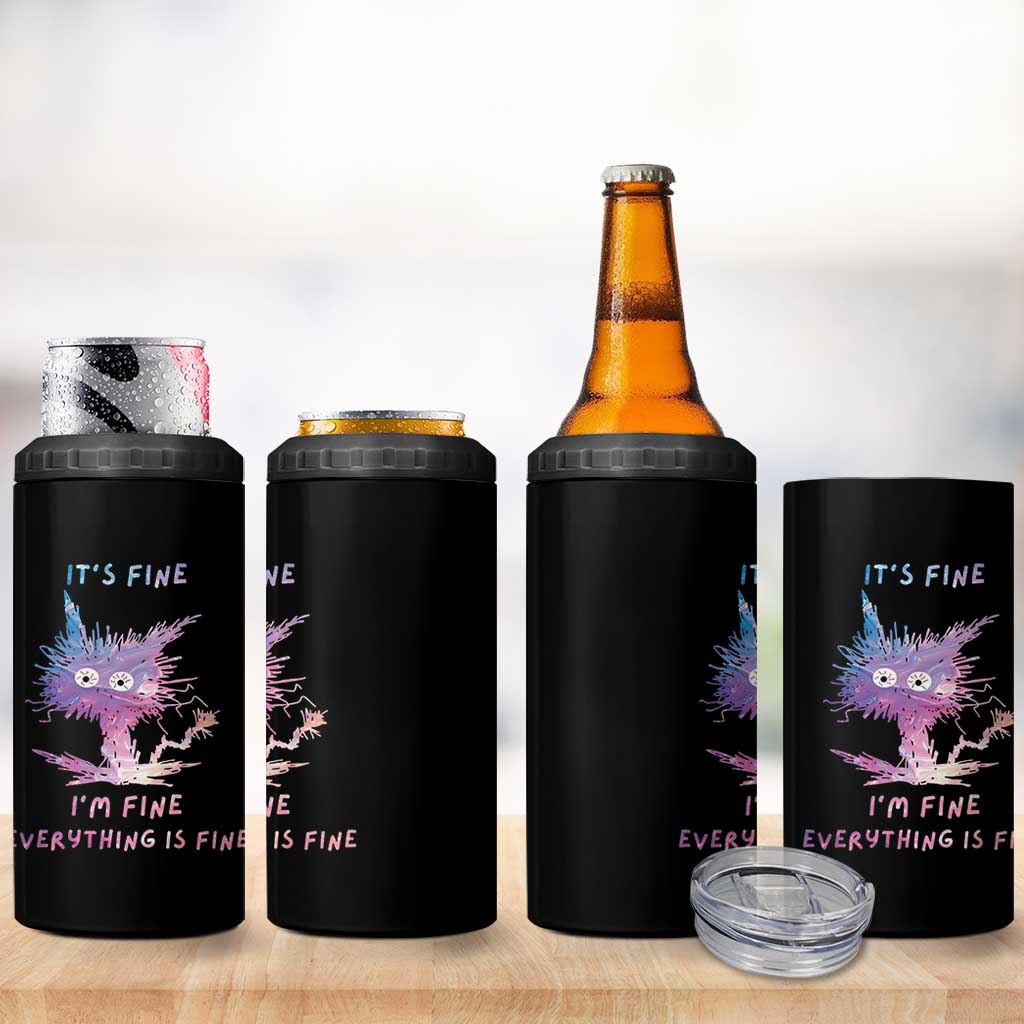Funny Cat 4 in 1 Can Cooler Tumbler It's Fine I'm Fine Everything Is Fine Office Gag Gifts