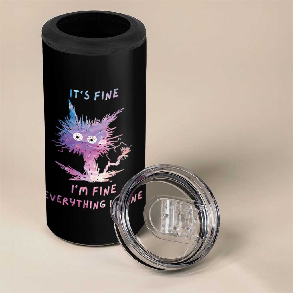 Funny Cat 4 in 1 Can Cooler Tumbler It's Fine I'm Fine Everything Is Fine Office Gag Gifts