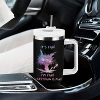 Funny Cat Tumbler With Handle It's Fine I'm Fine Everything Is Fine Office Gag Gifts
