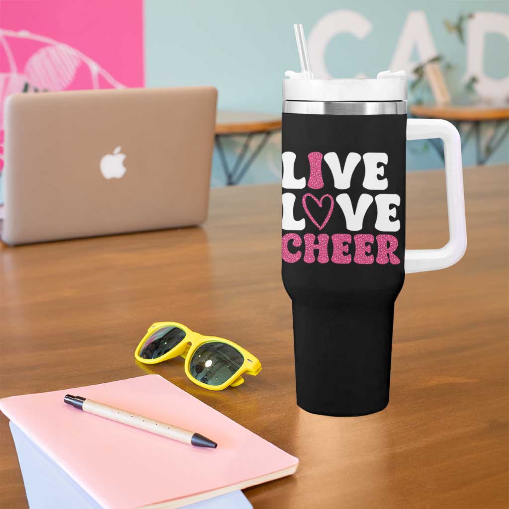 Cheerleader Tumbler With Handle Live Love Cheer Girl Cheerleading Pink Leopard