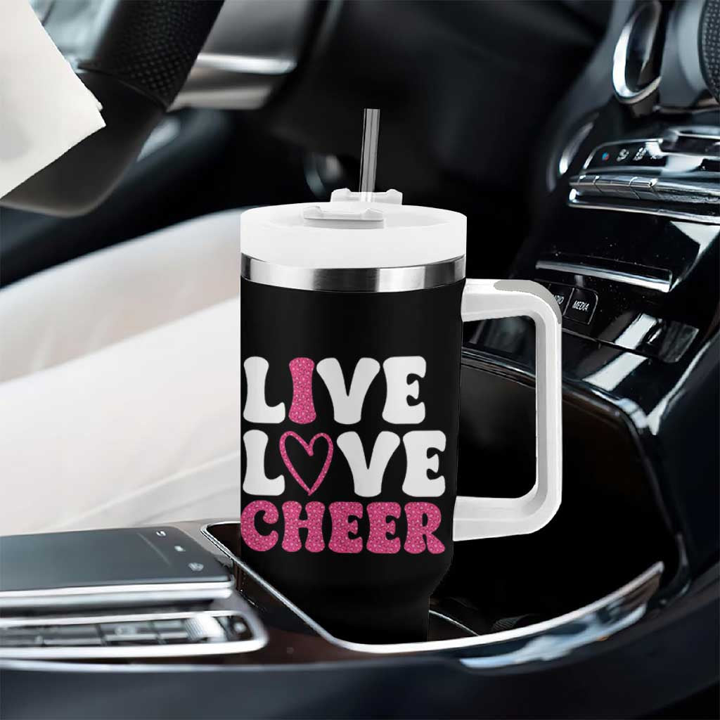 Cheerleader Tumbler With Handle Live Love Cheer Girl Cheerleading Pink Leopard