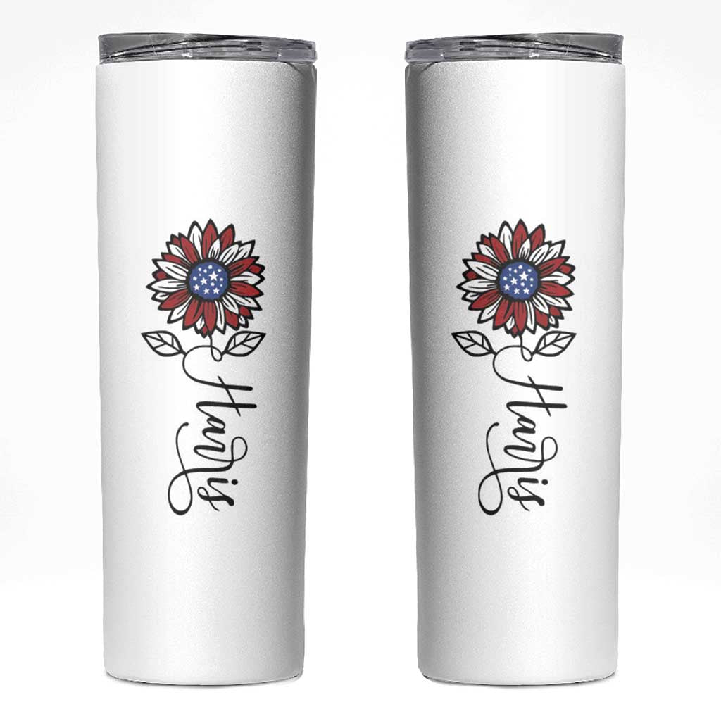 Harris 2024 Election Skinny Tumbler Madam President Vintage Floral Sunflower American Flag - Wonder Print Shop
