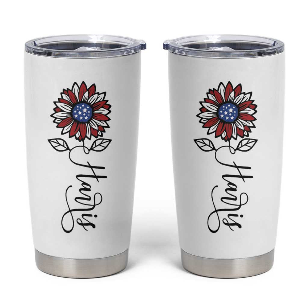 Harris 2024 Election Tumbler Cup Madam President Vintage Floral Sunflower American Flag - Wonder Print Shop