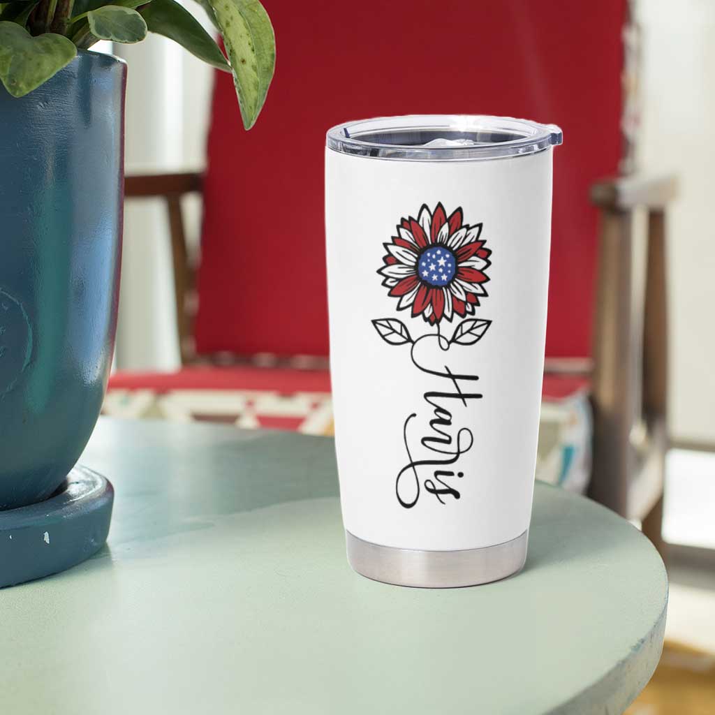 Harris 2024 Election Tumbler Cup Madam President Vintage Floral Sunflower American Flag - Wonder Print Shop