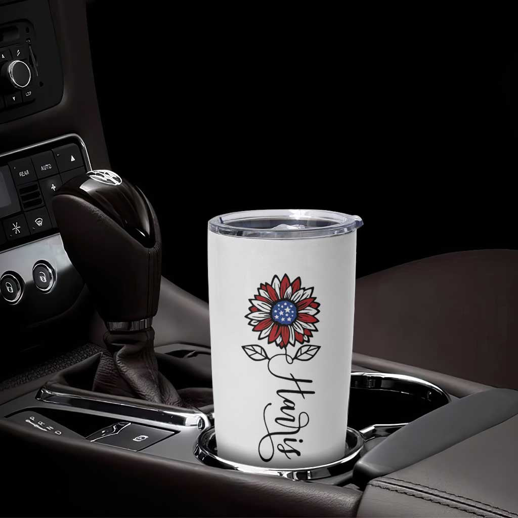 Harris 2024 Election Tumbler Cup Madam President Vintage Floral Sunflower American Flag - Wonder Print Shop