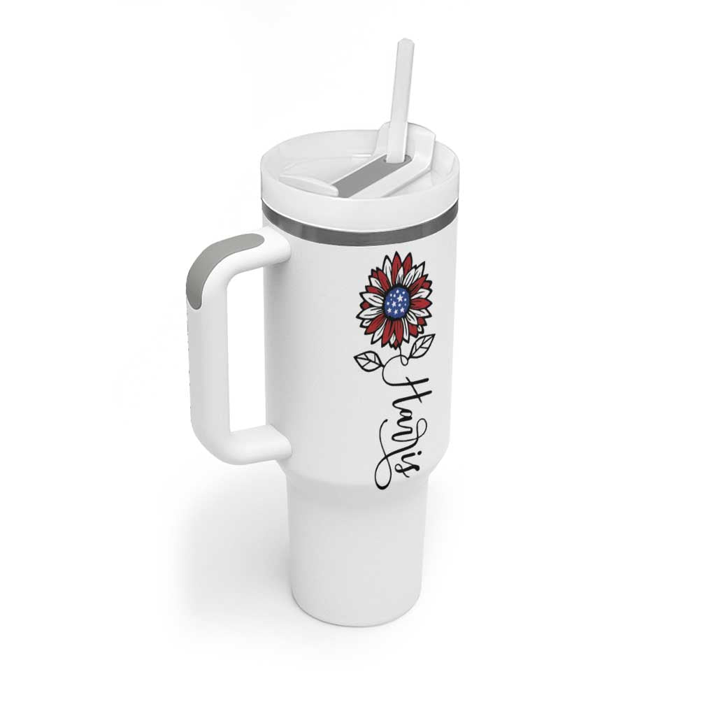 Harris 2024 Election Tumbler With Handle Madam President Vintage Floral Sunflower American Flag - Wonder Print Shop