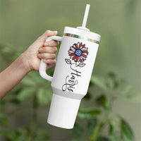 Harris 2024 Election Tumbler With Handle Madam President Vintage Floral Sunflower American Flag - Wonder Print Shop