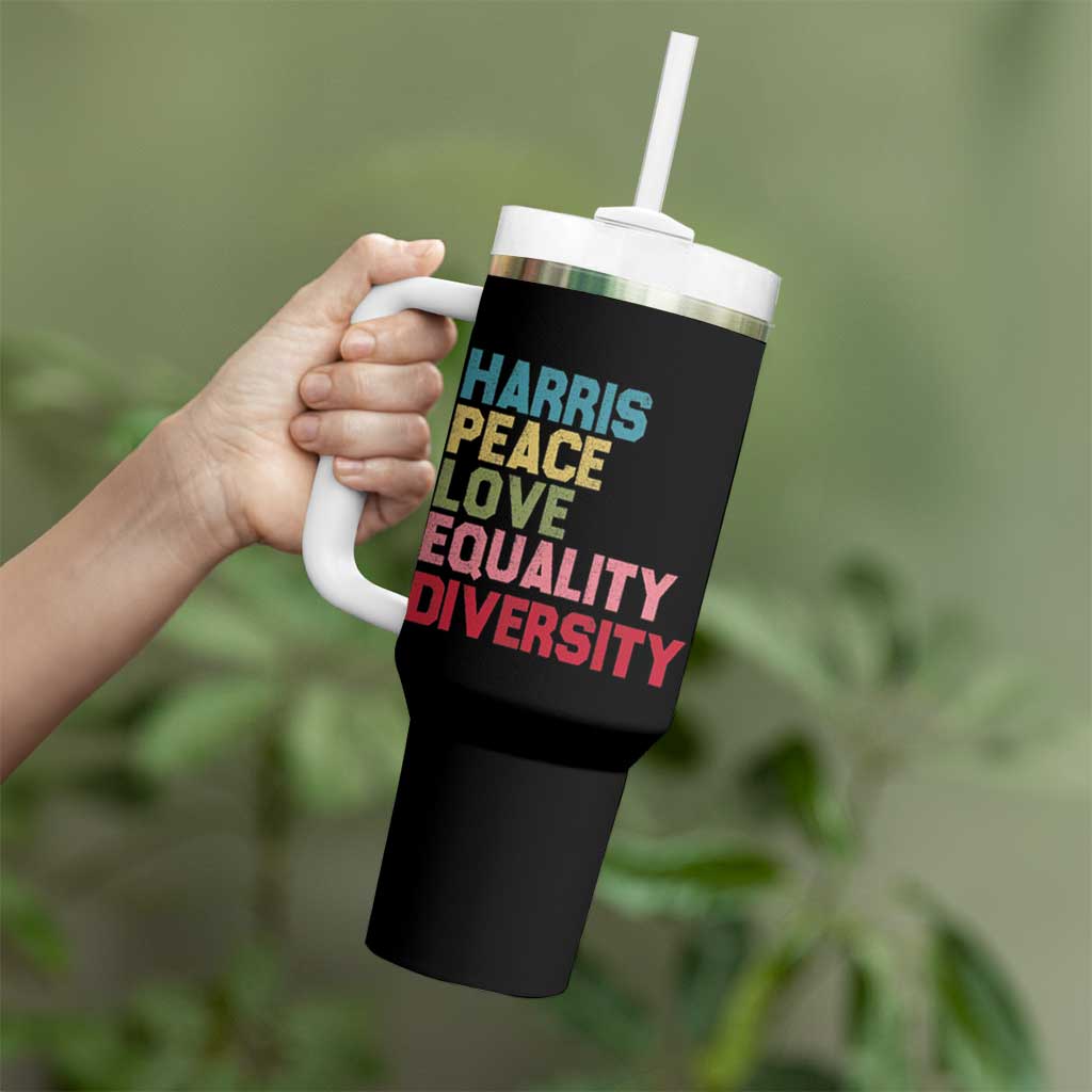 Harris 2024 Tumbler With Handle Peace Love Equality Diversity - Wonder Print Shop
