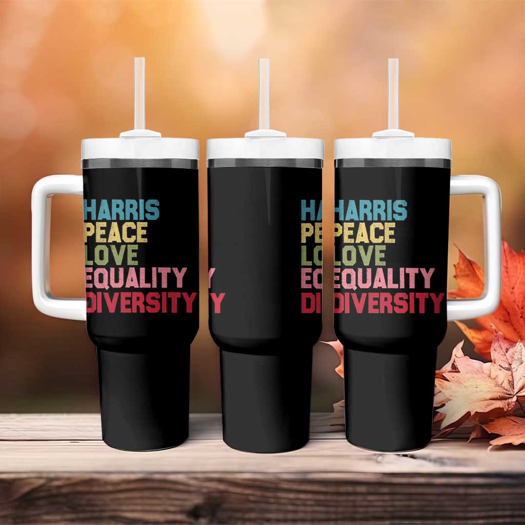 Harris 2024 Tumbler With Handle Peace Love Equality Diversity - Wonder Print Shop