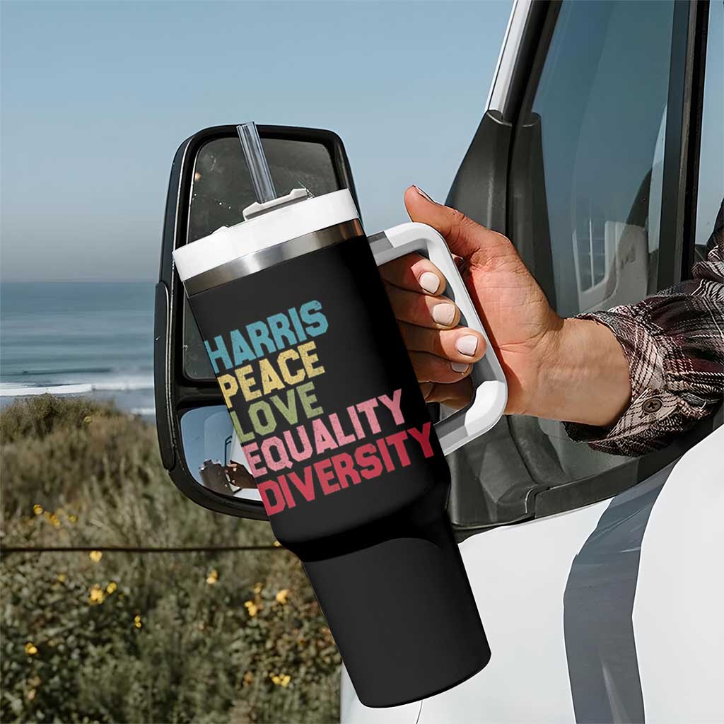 Harris 2024 Tumbler With Handle Peace Love Equality Diversity - Wonder Print Shop