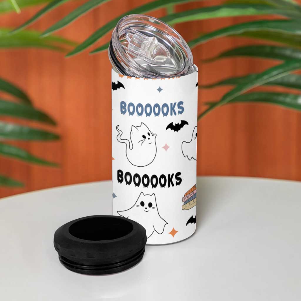 ute Ghost Cat Reading 4 in 1 Can Cooler Tumbler Funny Reader Halloween Bookish Cat Mom Gift - Wonder Print Shop