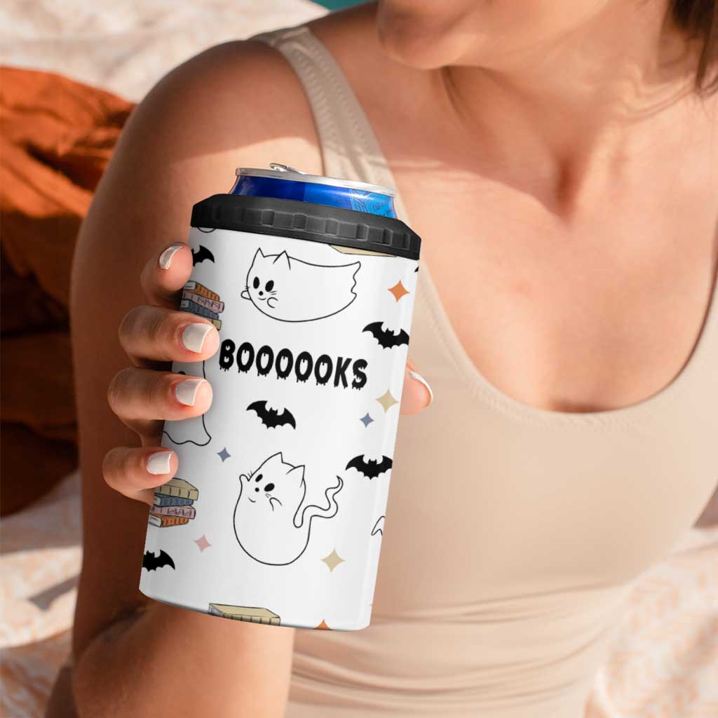 ute Ghost Cat Reading 4 in 1 Can Cooler Tumbler Funny Reader Halloween Bookish Cat Mom Gift - Wonder Print Shop