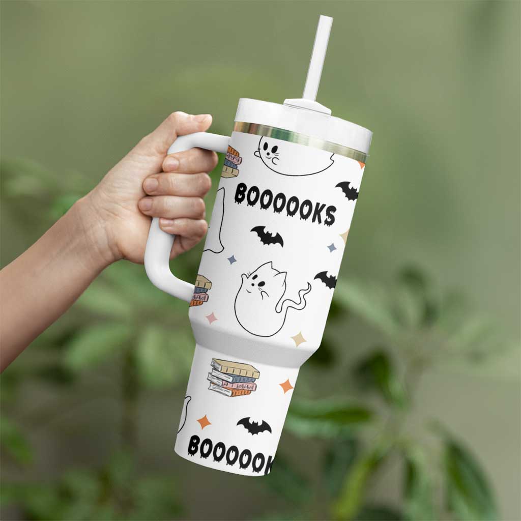 ute Ghost Cat Reading Tumbler With Handle Funny Reader Halloween Bookish Cat Mom Gift - Wonder Print Shop