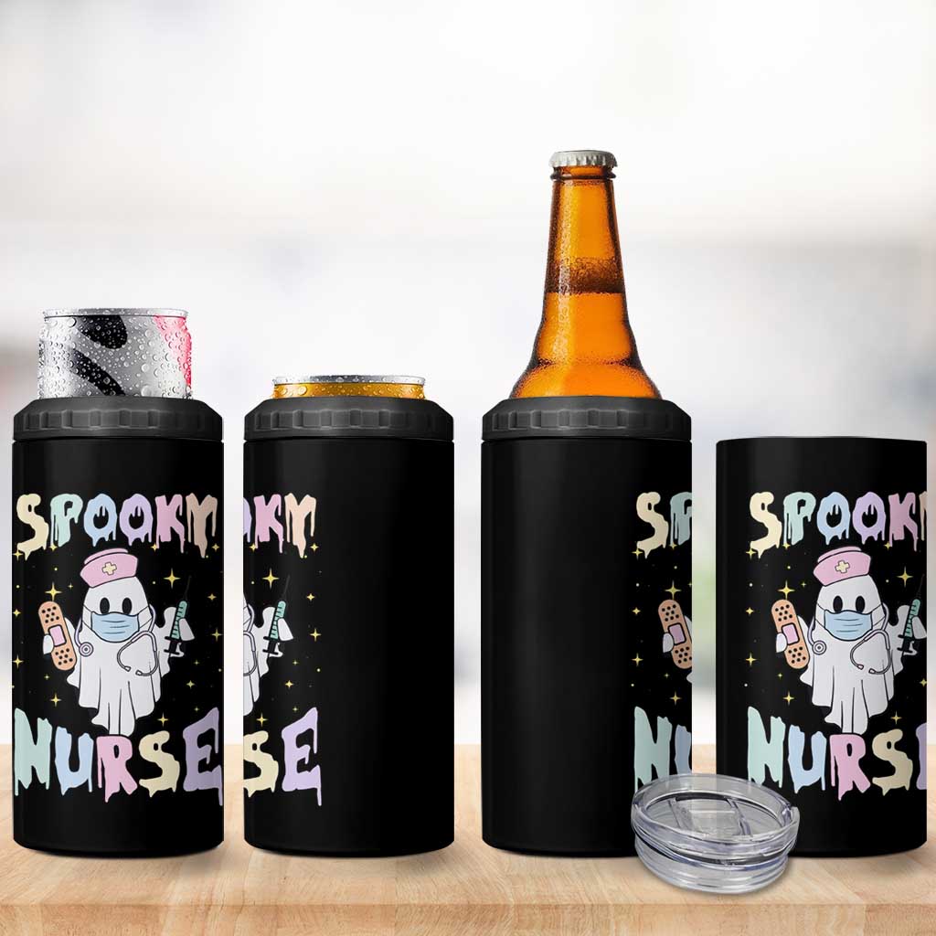 Halloween Nurse 4 in 1 Can Cooler Tumbler Spooky Nurse Ghost Nursing Halloween - Wonder Print Shop