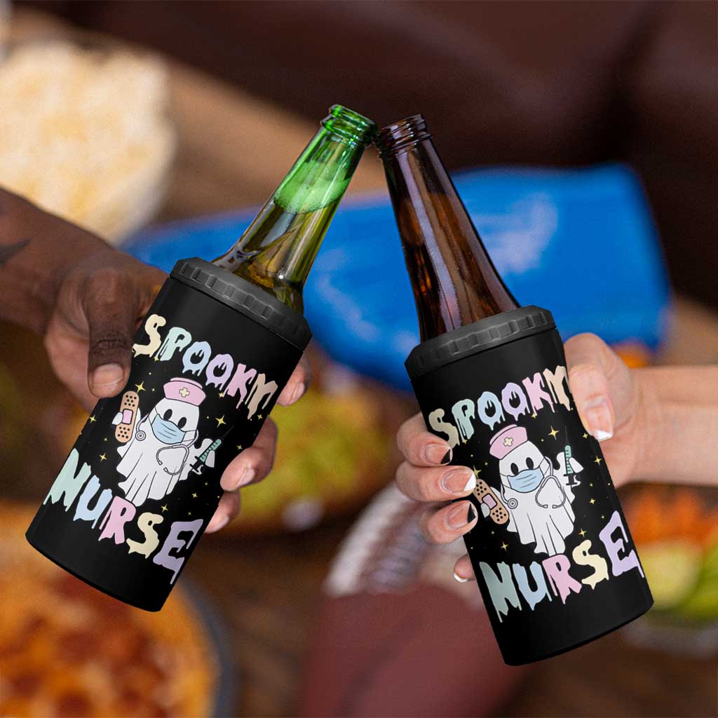 Halloween Nurse 4 in 1 Can Cooler Tumbler Spooky Nurse Ghost Nursing Halloween - Wonder Print Shop