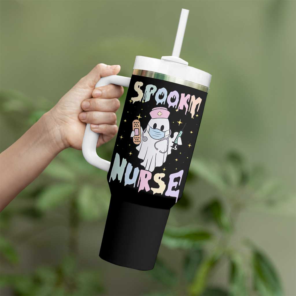 Halloween Nurse Tumbler With Handle Spooky Nurse Ghost Nursing Halloween - Wonder Print Shop