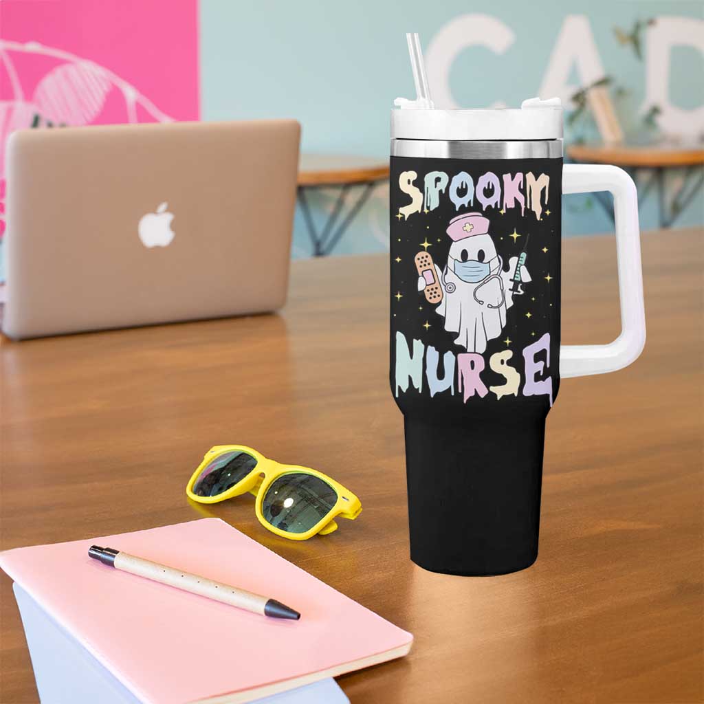 Halloween Nurse Tumbler With Handle Spooky Nurse Ghost Nursing Halloween - Wonder Print Shop