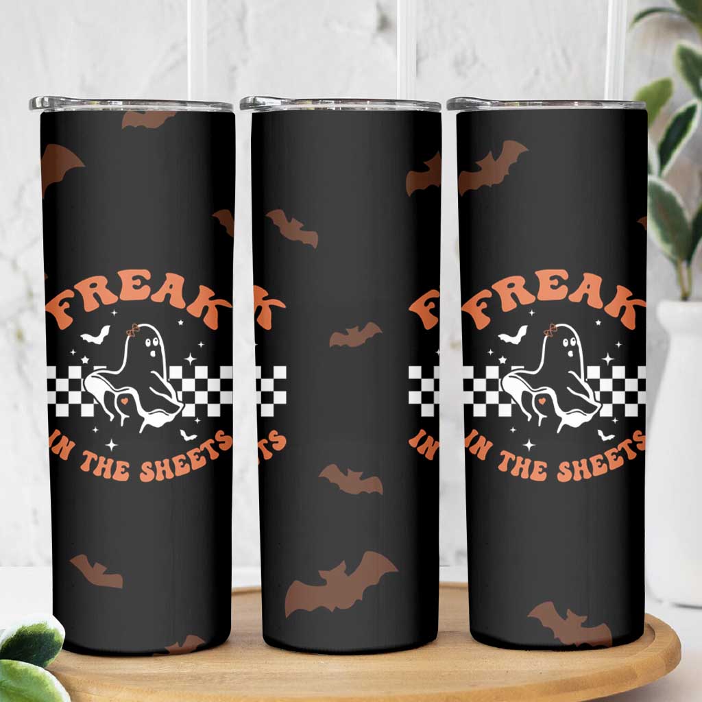 Funny Halloween Ghost Skinny Tumbler Freak in the Sheets Spooky Vibes - Wonder Print Shop