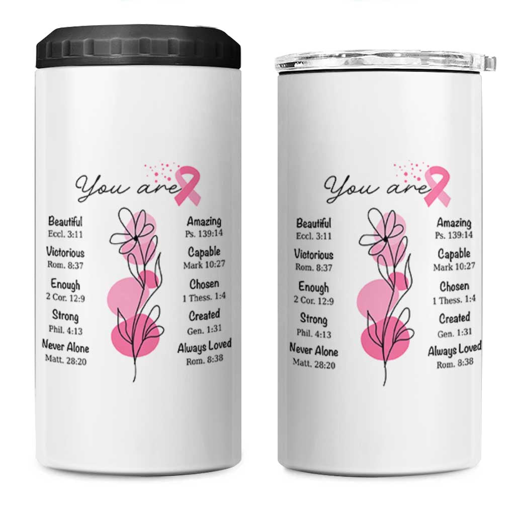 Breast Cancer Survivor Gift 4 in 1 Can Cooler Tumbler Pink Ribbon Bible Verse Christian Faith Gift For Women