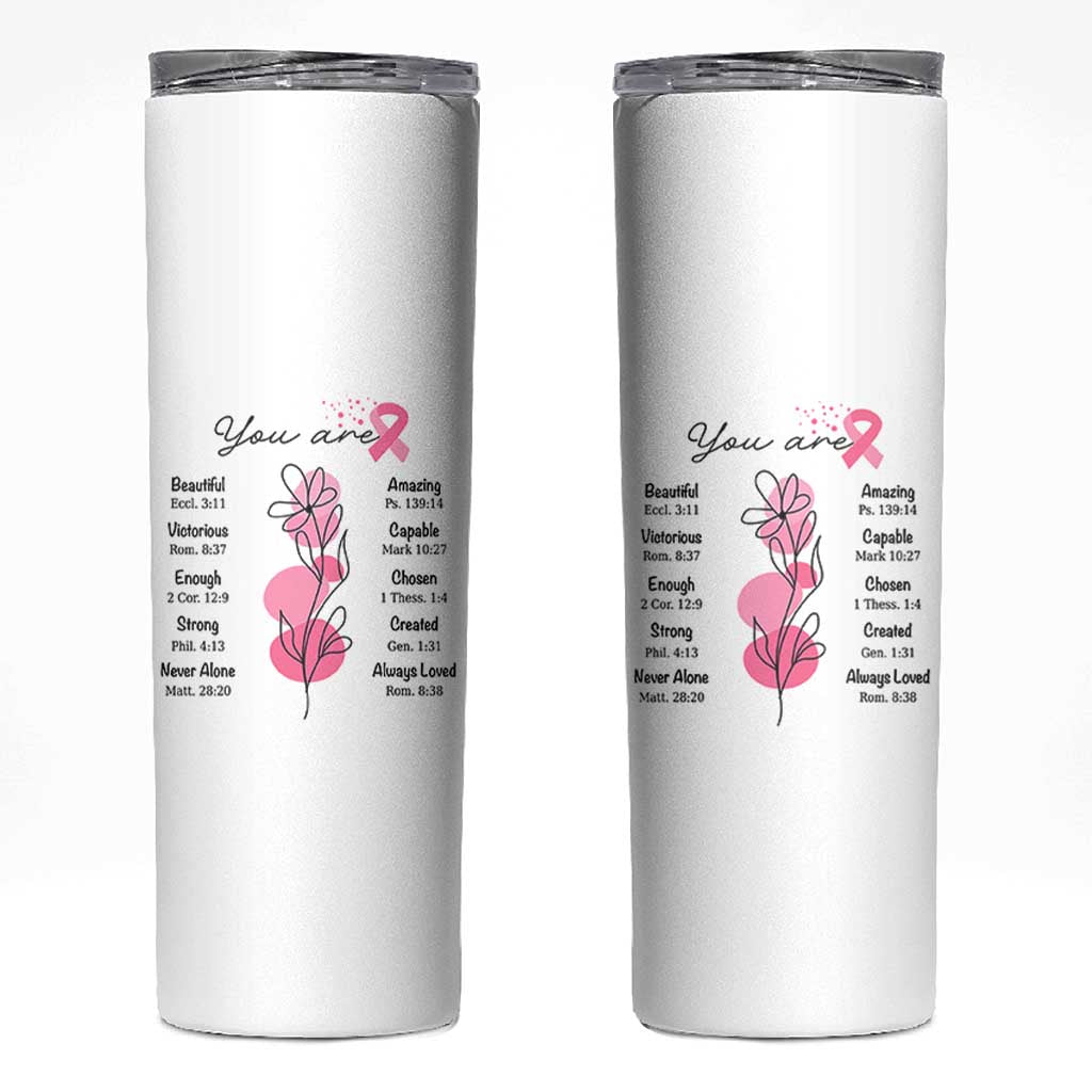 Breast Cancer Survivor Gift Skinny Tumbler Pink Ribbon Bible Verse Christian Faith Gift For Women