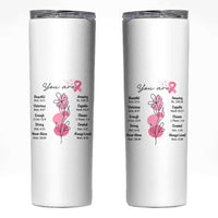 Breast Cancer Survivor Gift Skinny Tumbler Pink Ribbon Bible Verse Christian Faith Gift For Women