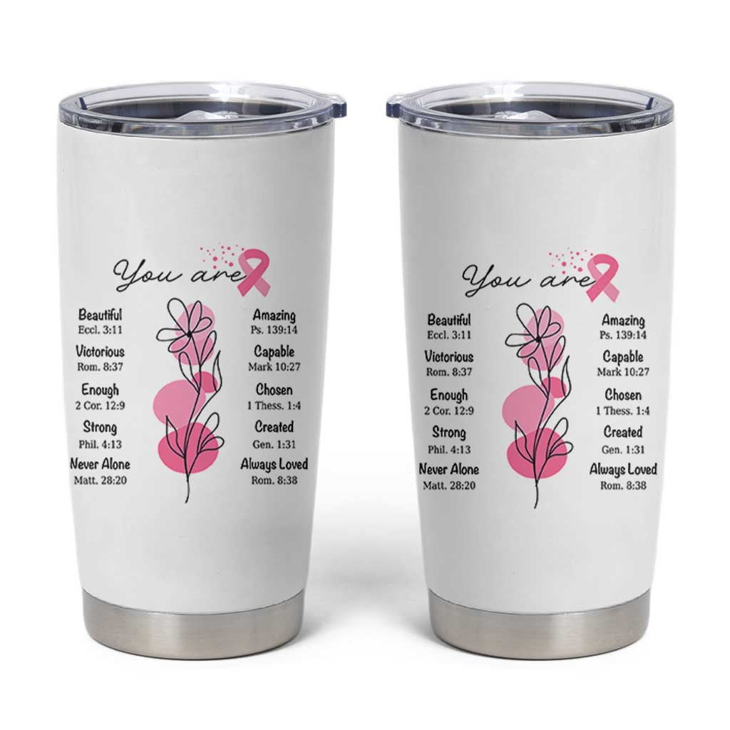 Breast Cancer Survivor Gift Tumbler Cup Pink Ribbon Bible Verse Christian Faith Gift For Women