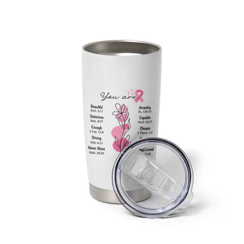 Breast Cancer Survivor Gift Tumbler Cup Pink Ribbon Bible Verse Christian Faith Gift For Women