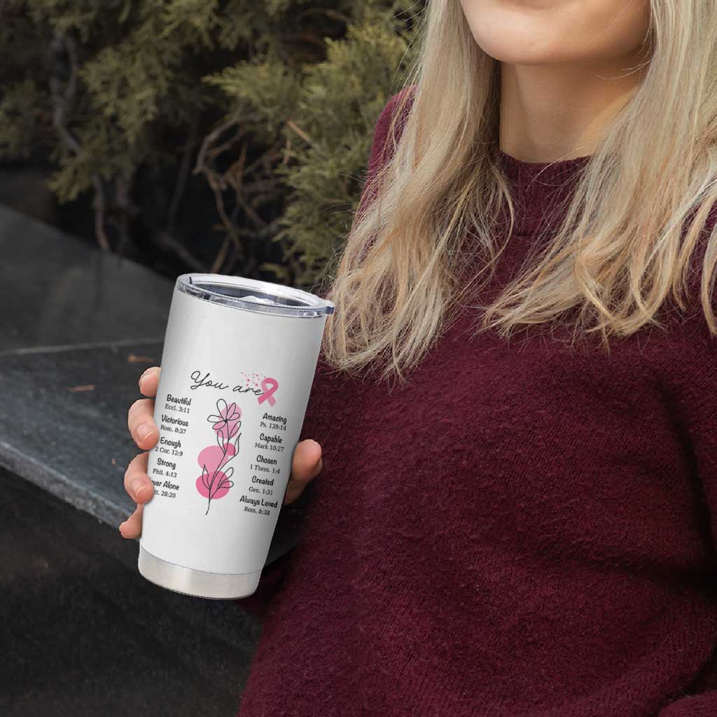 Breast Cancer Survivor Gift Tumbler Cup Pink Ribbon Bible Verse Christian Faith Gift For Women