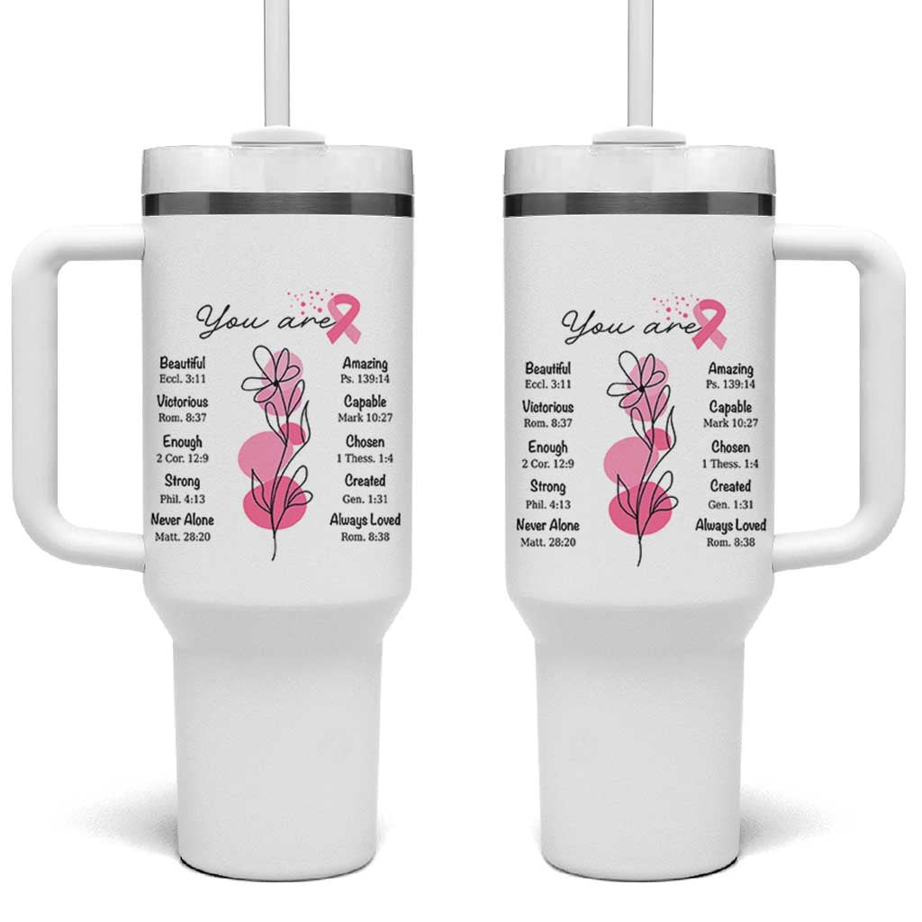 Breast Cancer Survivor Gift Tumbler With Handle Pink Ribbon Bible Verse Christian Faith Gift For Women