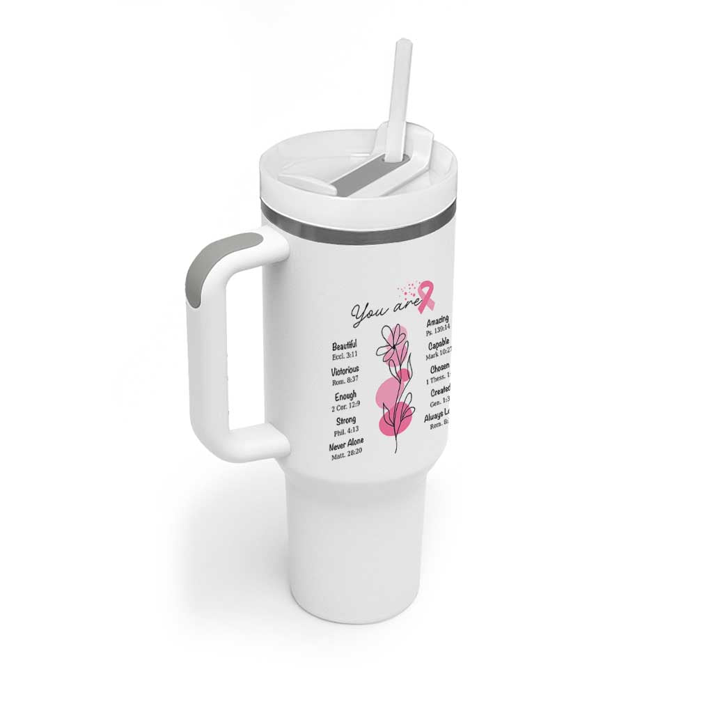 Breast Cancer Survivor Gift Tumbler With Handle Pink Ribbon Bible Verse Christian Faith Gift For Women