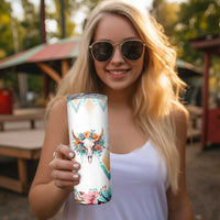Native American Indian Pride Skinny Tumbler Never Underestimate A Women With Native Blood Tribe Southwest Tribal Bull Cow Skull Feathers - Wonder Print Shop