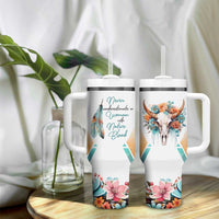Native American Indian Pride Tumbler With Handle Never Underestimate A Women With Native Blood Tribe Southwest Tribal Bull Cow Skull Feathers - Wonder Print Shop