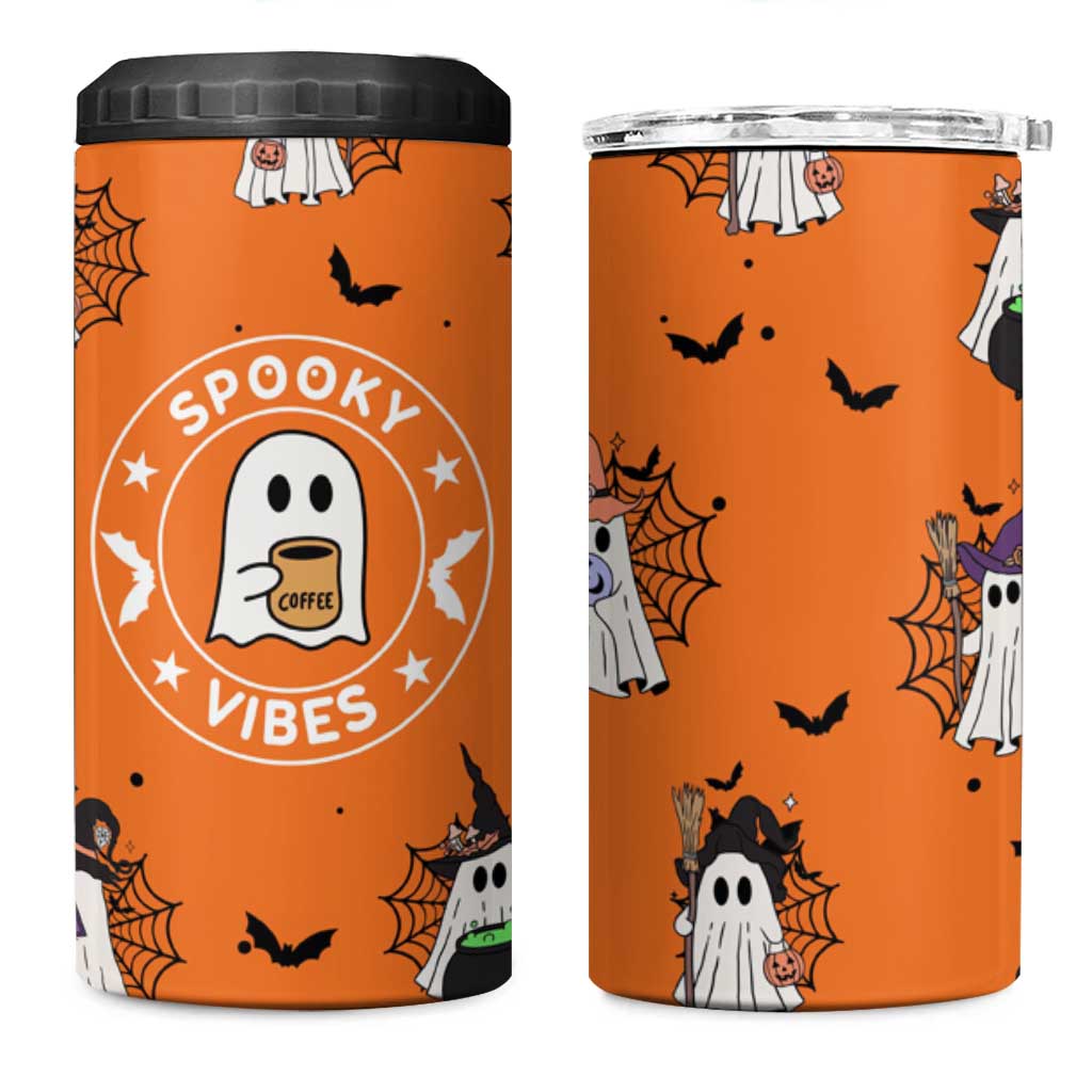 Halloween Ghost 4 in 1 Can Cooler Tumbler Trick Or Treat Spooky Ice Coffee Cup Gift For Her - Wonder Print Shop