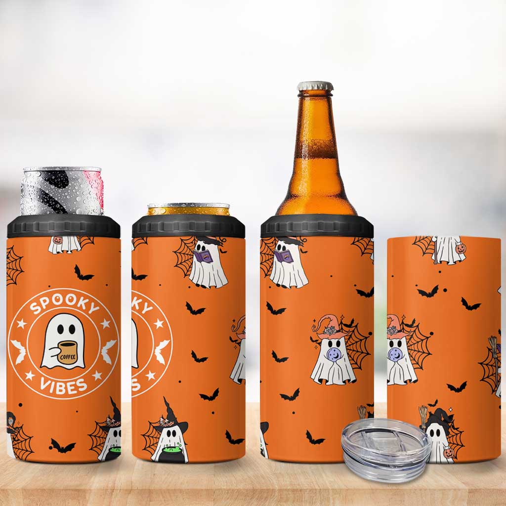 Halloween Ghost 4 in 1 Can Cooler Tumbler Trick Or Treat Spooky Ice Coffee Cup Gift For Her - Wonder Print Shop
