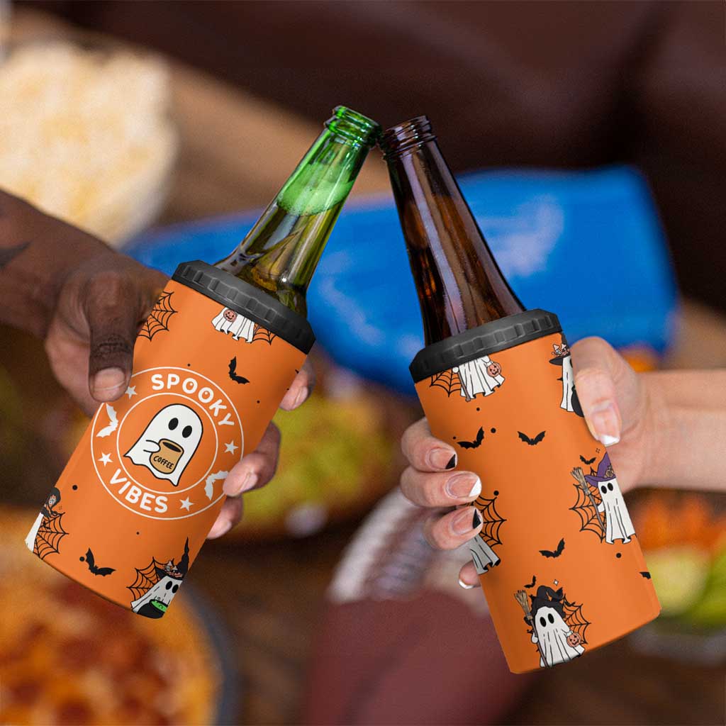 Halloween Ghost 4 in 1 Can Cooler Tumbler Trick Or Treat Spooky Ice Coffee Cup Gift For Her - Wonder Print Shop