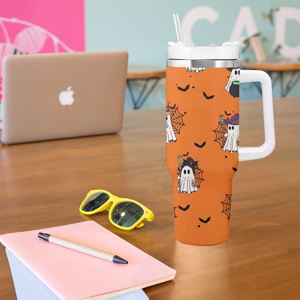 Halloween Ghost Tumbler With Handle Trick Or Treat Spooky Ice Coffee Cup Gift For Her - Wonder Print Shop