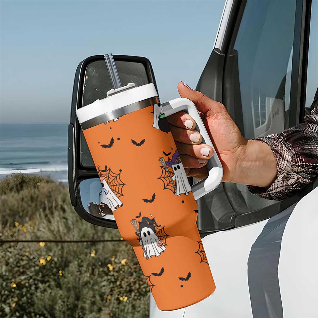 Halloween Ghost Tumbler With Handle Trick Or Treat Spooky Ice Coffee Cup Gift For Her - Wonder Print Shop