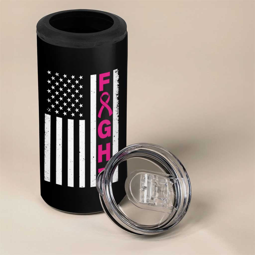 Breast Cancer Awareness 4 in 1 Can Cooler Tumbler Christian Gift Pink Ribbon USA Flag Pray Fight Believe - Wonder Print Shop