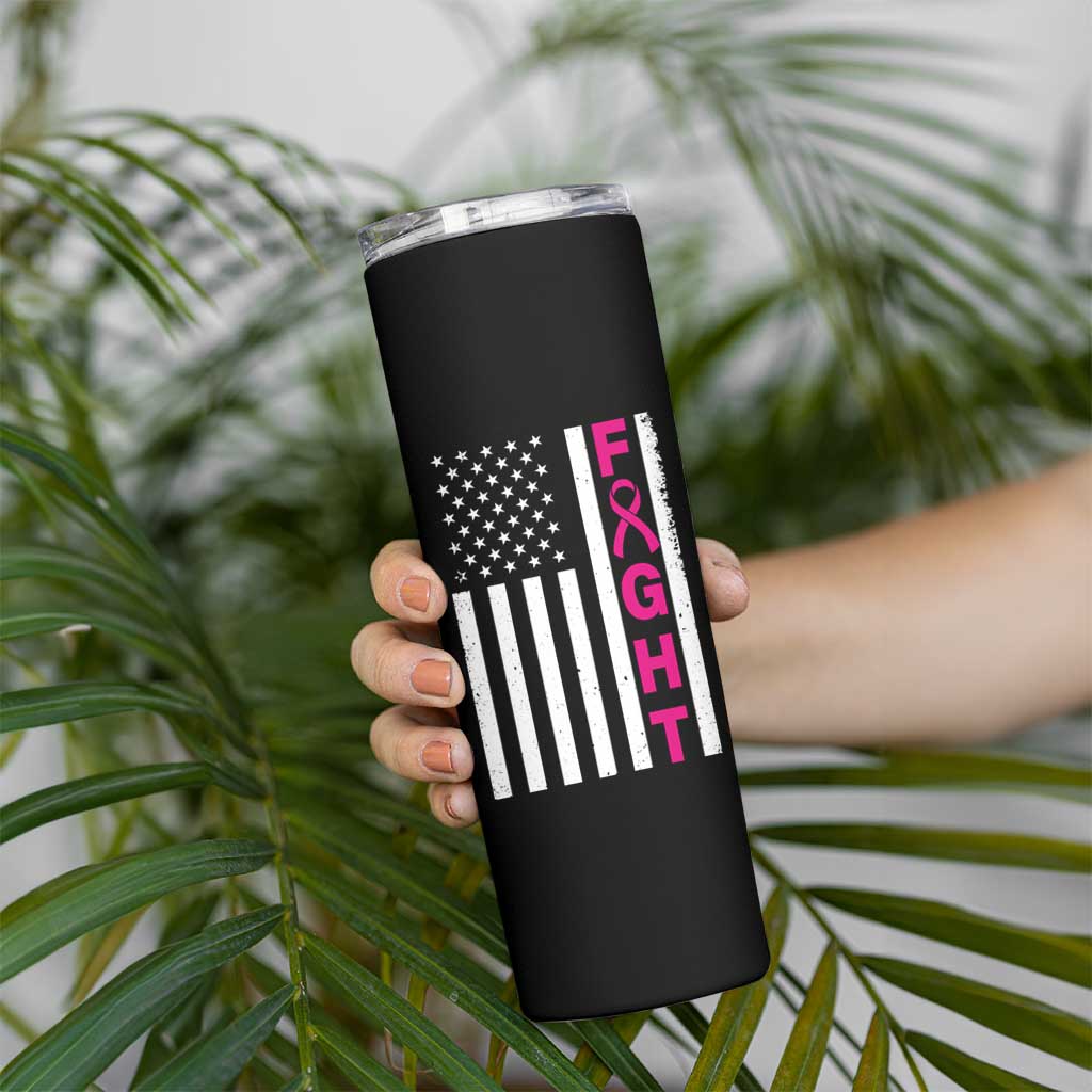 Breast Cancer Awareness Skinny Tumbler Christian Gift Pink Ribbon USA Flag Pray Fight Believe - Wonder Print Shop