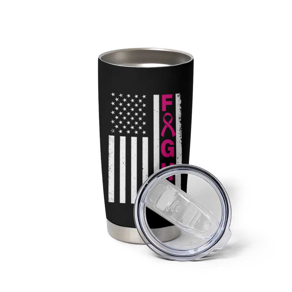 Breast Cancer Awareness Tumbler Cup Christian Gift Pink Ribbon USA Flag Pray Fight Believe - Wonder Print Shop