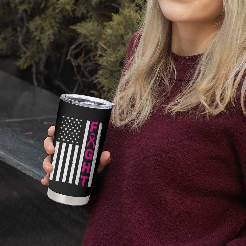 Breast Cancer Awareness Tumbler Cup Christian Gift Pink Ribbon USA Flag Pray Fight Believe - Wonder Print Shop