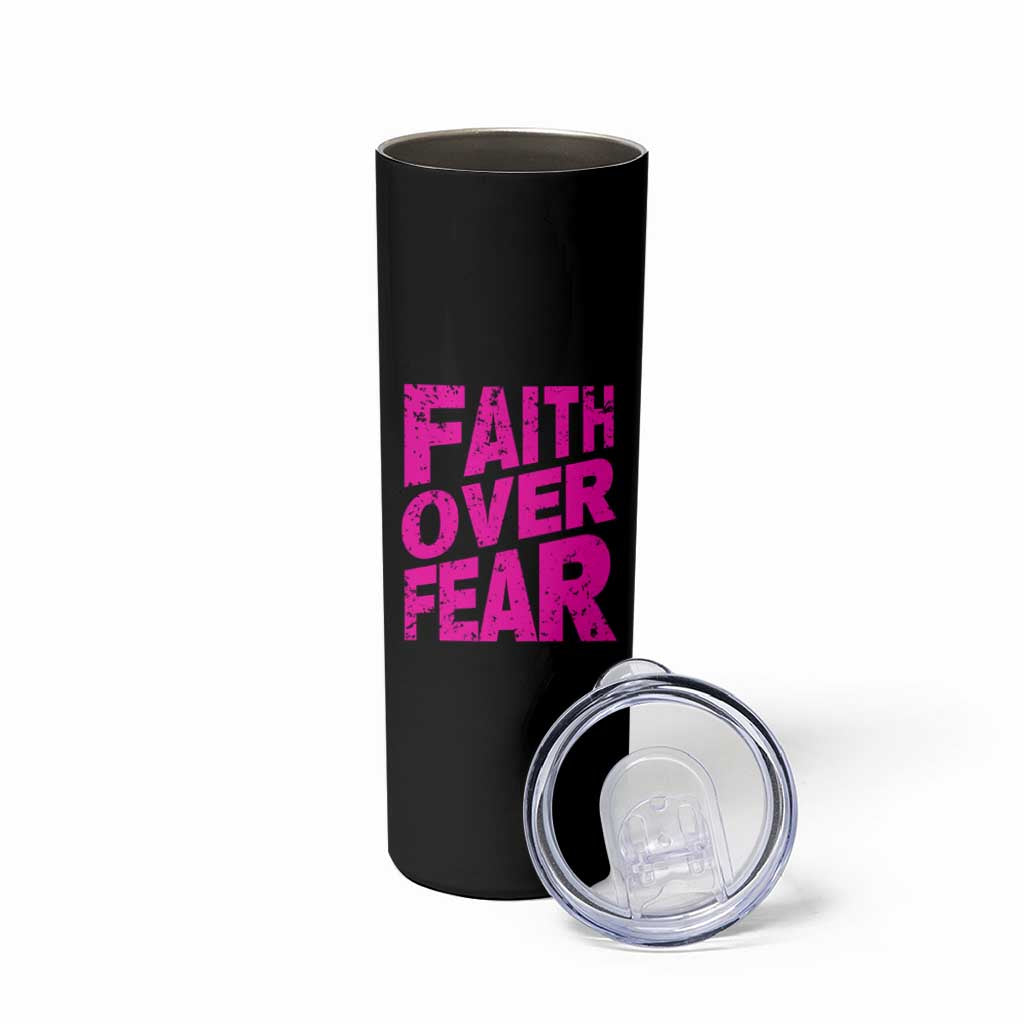 Breast Cancer Awareness Skinny Tumbler Christian Gift Pink Ribbon USA Flag Sunflower Faith Over Fear - Wonder Print Shop
