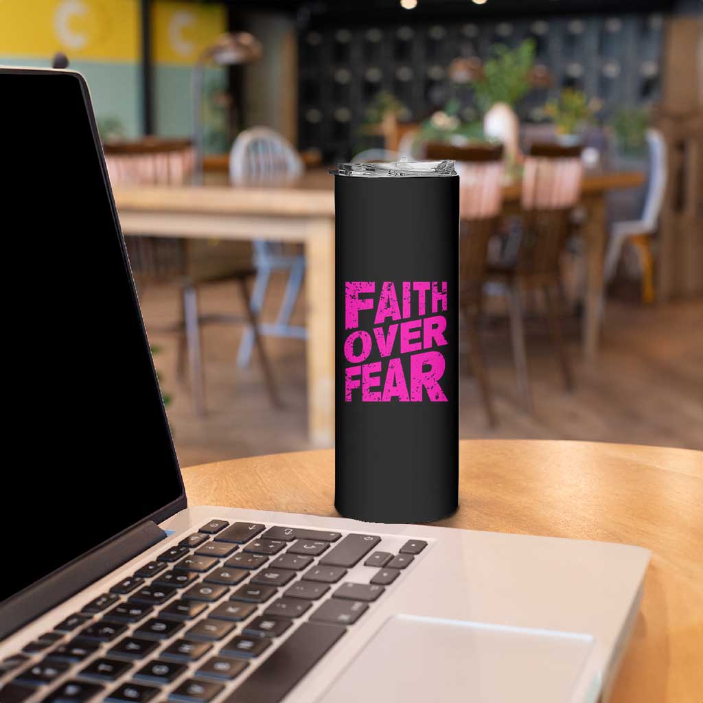 Breast Cancer Awareness Skinny Tumbler Christian Gift Pink Ribbon USA Flag Sunflower Faith Over Fear - Wonder Print Shop