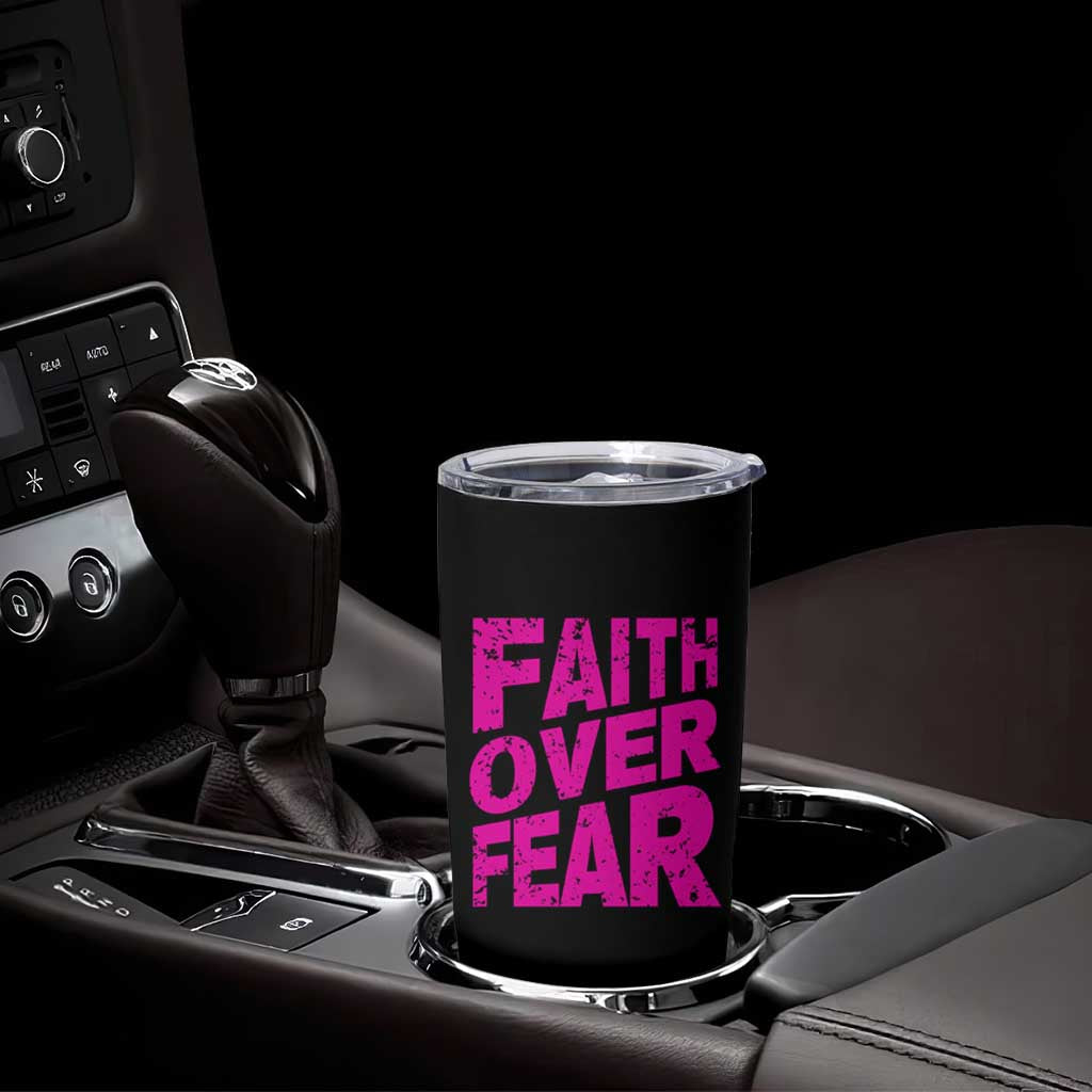 Breast Cancer Awareness Tumbler Cup Christian Gift Pink Ribbon USA Flag Sunflower Faith Over Fear - Wonder Print Shop