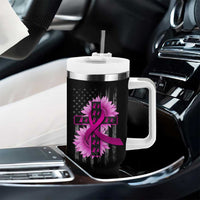 Breast Cancer Awareness Tumbler With Handle Christian Gift Pink Ribbon USA Flag Sunflower Faith Over Fear - Wonder Print Shop