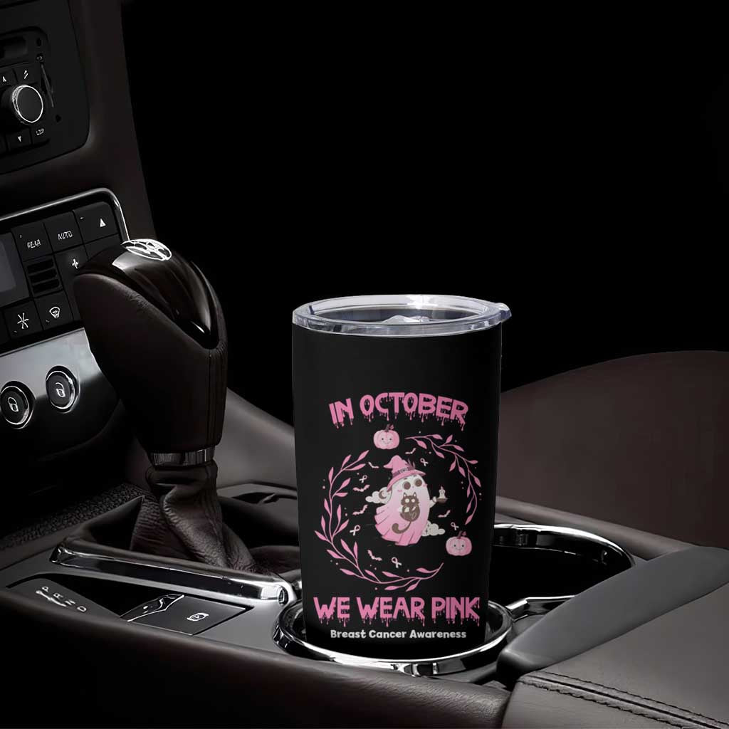 Cute Ghost Halloween Breast Cancer Awareness Tumbler Cup In October We Wear Pink - Wonder Print Shop