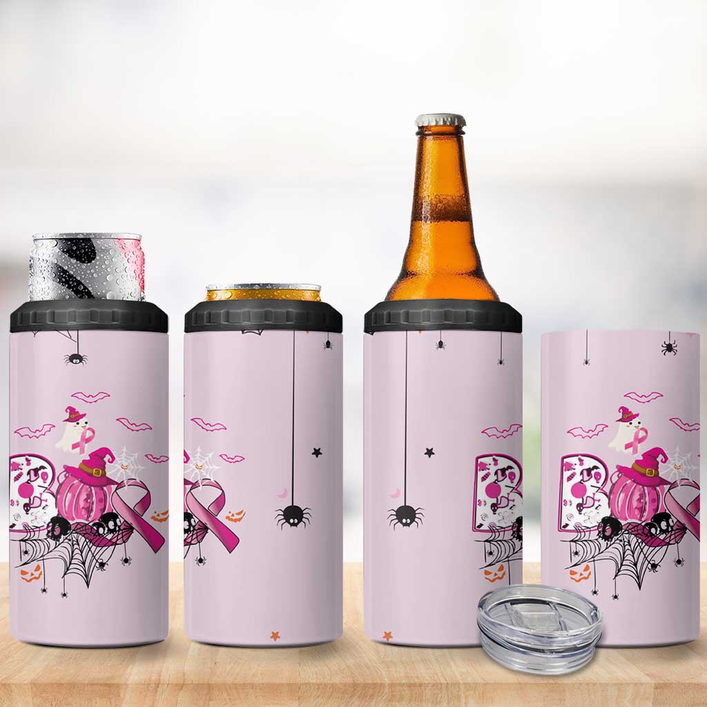 Pink Ghost Halloween 4 in 1 Can Cooler Tumbler Funny Breast Cancer Ribbon - Wonder Print Shop